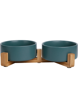 JACK & VANILLA - Dubbele keramische Voerbak met bamboe Standaard Groen-2x850ml